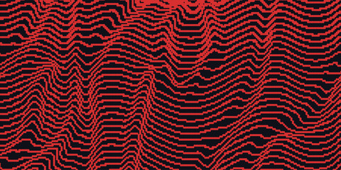Fototapete - Abstract background with red wavy lines on a black background. Vector illustration.