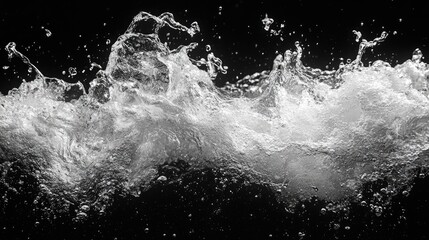 Aufkleber - Monochrome water splash creating dynamic abstract textures against a black background for art and design projects