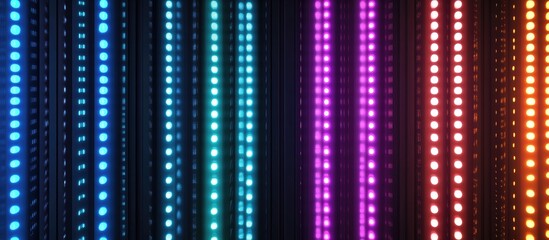 Aufkleber - Colorful abstract background featuring vibrant stripes of illuminated lights in blue, purple, and orange on a dark backdrop.