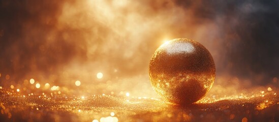 Aufkleber - Abstract shimmering golden sphere with glowing bokeh lights on a dreamy background creating a warm and festive ambiance of enchantment.