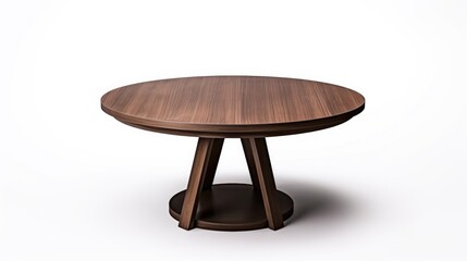 Fototapete - Modern brown wooden round coffee table with stylish design perfect for dining or magazine display on a white background showcasing furniture collection