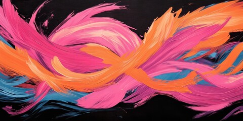 Aufkleber - A vibrant abstract artwork featuring dynamic swirling strokes of pink, orange, and blue against a black background.