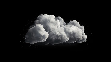 Poster - Fluffy white cloud isolated on a dark background creating an abstract nature illustration with a touch of ethereal beauty and depth.