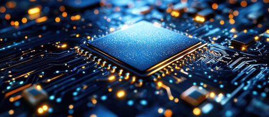 Poster - Close-up view of a clean computer motherboard showcasing intricate circuits and a processor highlighting hardware maintenance and technology innovation