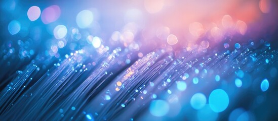 Poster - Fiber optic technology background with glowing strands and bokeh effects representing advanced telecommunications infrastructure.
