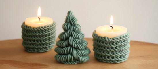 Poster - Knitted candle with fir tree design for rustic holiday decoration and cozy ambiance