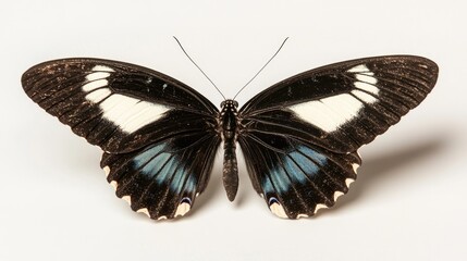 Wall Mural - isolated black and blue butterfly with detailed wings displayed on a light background
