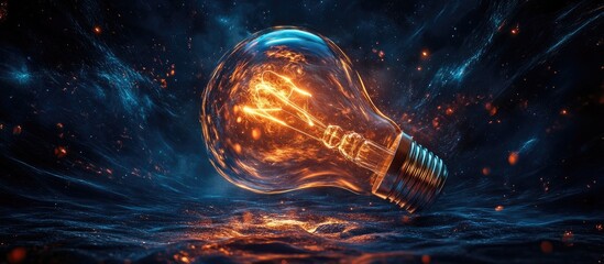 Poster - Illuminating Ideas Modern Light Bulb Symbolizing Innovation and Technology in a Dark Abstract Background with Glowing Effects