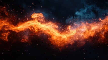 Poster - Dynamic abstract fire swirl with glowing embers on a dark background creating a mesmerizing visual effect for artistic designs