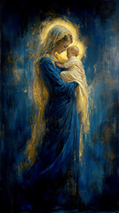 Wall Mural - Mother of God with a baby. AI generative.