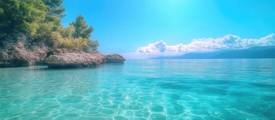 Poster - Tranquil summer seascape with clear blue water and bright sky promoting relaxation and natural beauty in coastal settings