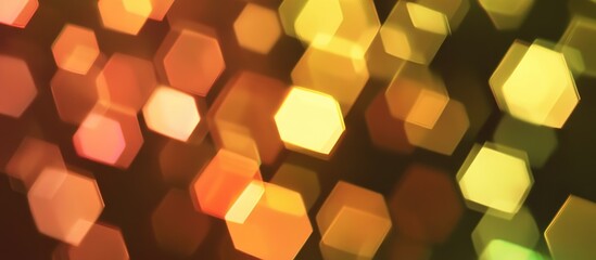 Poster - Pentagon and hexagon bokeh lights creating a warm decorative background for holidays and celebrations in vibrant colors.