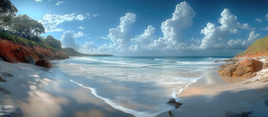 Aufkleber - Breathtaking coastal landscape with serene waves and vibrant sky perfect for relaxation and rejuvenation