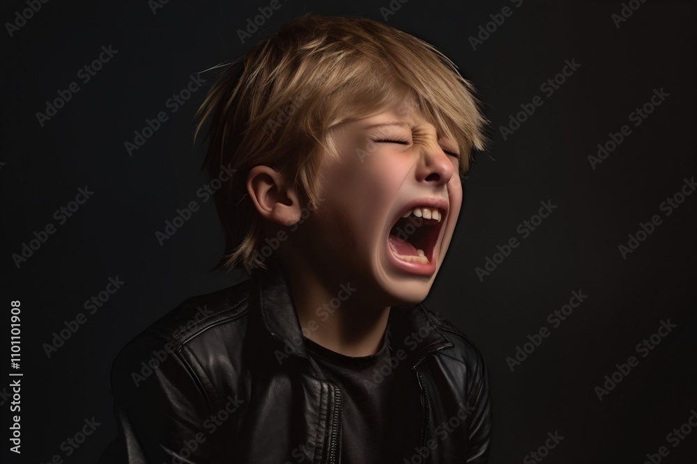 Child shouting loud. Portrait of shocked, angry, emotional little boy ...