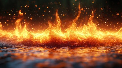 Poster - Captivating flames dancing on water with glowing embers creating a mesmerizing backdrop of fiery beauty and warmth.
