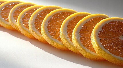 Poster - Sliced yellow grapefruit arranged in a row isolated on a clean white background showcasing vibrant colors and fresh textures