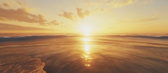 Aufkleber - Serene golden sunset over calm ocean waves creating a peaceful beach atmosphere