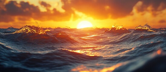 Aufkleber - Golden Sunset over Ocean Waves with Dramatic Sky and Reflections in Tranquil Waters