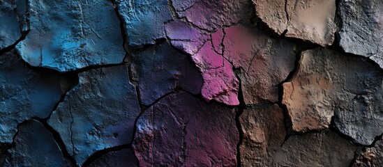 Poster - Cracked colorful textured surface with vibrant hues for creative design and artistic projects.