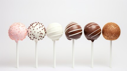 Aufkleber - Delicious assorted cake pops in various flavors displayed elegantly on a white background