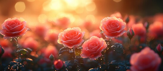 Aufkleber - Valentine's Day backdrop with a stunning bouquet of dewy roses glowing in soft light, perfect for romantic themes and celebrations