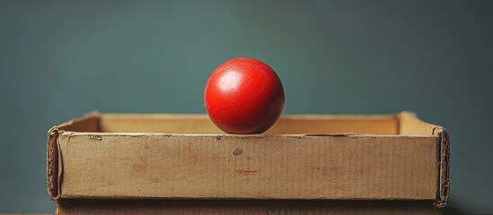 Poster - red ball placed in a vintage cardboard box with a rustic background creating a minimalistic and artistic composition