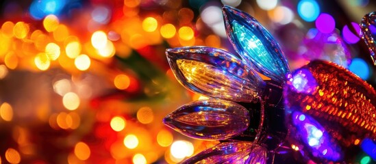 Poster - Close-up of vibrant and glowing Christmas decorations showcasing colorful lights and festive spirit during the holiday season.