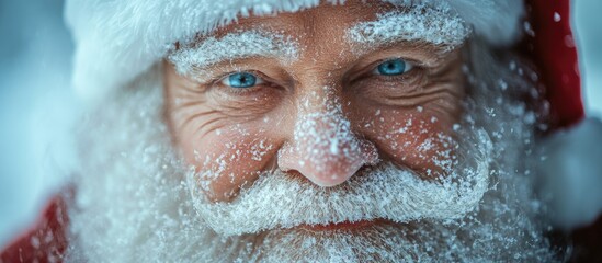 Aufkleber - Portrait of a snow sculpture resembling Santa Claus with snowflakes adorning its face creating a festive and whimsical holiday atmosphere