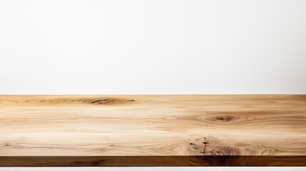 Poster - Natural wooden tabletop with smooth finish isolated on clean white background for rustic design and product display purposes