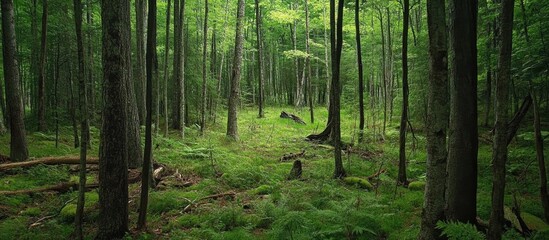 Poster - lush green forest landscape showcasing untouched nature and tranquility in a serene wilderness setti