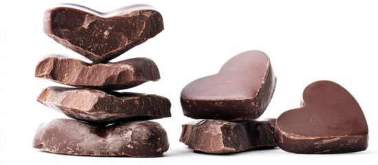 Aufkleber - Sweet chocolate heart stack on white background showcasing rich textures and delightful shapes perfect for Valentine's Day or dessert promotions