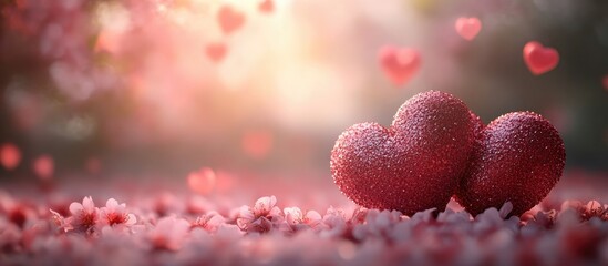 Poster - Romantic Valentine's Day backdrop with sparkling hearts and floral elements creating a dreamy love-themed atmosphere