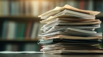 Poster - A Chaotic Pile of Unorganized Paperwork in a Study Environment, Symbolizing the Challenges of Research and the Need for Orderly Documentation in Office Spaces