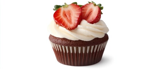 Aufkleber - Delicious strawberry cupcake with creamy frosting and fresh strawberry slices for a sweet dessert experience