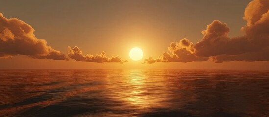 Poster - Serene sunset over calm ocean waters with dramatic clouds illuminating the horizon