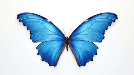Poster - Blue butterfly wings displayed on a pristine white background showcasing intricate patterns and vibrant colors for artistic or educational use.