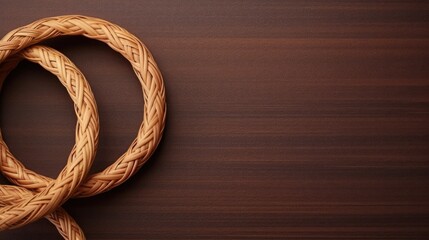 Poster - Wooden rattan ring accessories displayed on a soft textured background showcasing craftsmanship and design elegance in a minimalistic setting