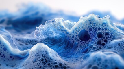 Poster - Blue water bubbles with varying sizes creating a textured abstract background highlighting fluid dynamics and aquatic themes.