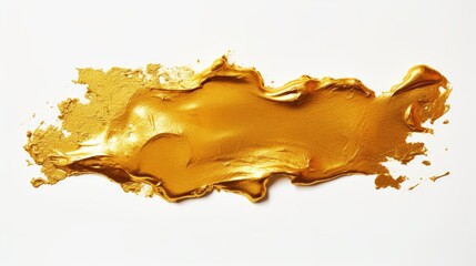 Poster - Abstract golden bronze paint smear with texture on white background showcasing a glittering brushstroke for artistic designs.