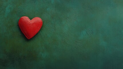 Poster - Red heart symbol on a textured green background representing love and affection in a natural setting