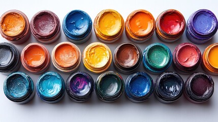 Aufkleber - Assorted vibrant oil paint tubes arranged neatly on a white background showcasing a colorful palette for artists and creative projects.
