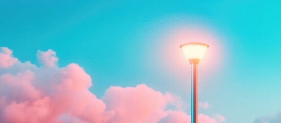 Aufkleber - Solar street lamp with energy-efficient solar panel against a vibrant blue sky with clouds showcasing renewable energy solutions in urban settings