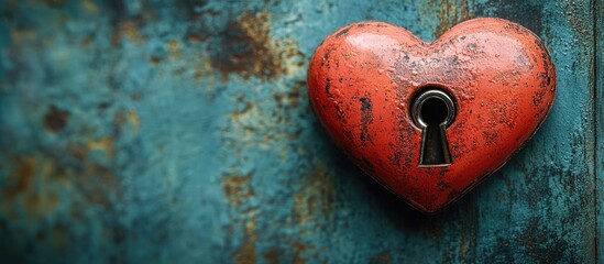 Poster - Valentine's Day Heart Shaped Lock on Rustic Background with Copy Space for Love and Romance Themes