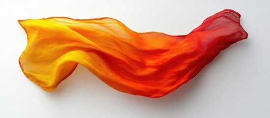 Poster - Vibrant flowing silk fabric in warm red and orange hues against a clean white background showcasing elegance and movement