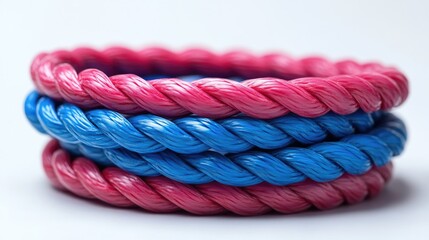 Poster - Coaxial cable in vibrant pink and blue colors arranged in a circular pattern on a clean white background
