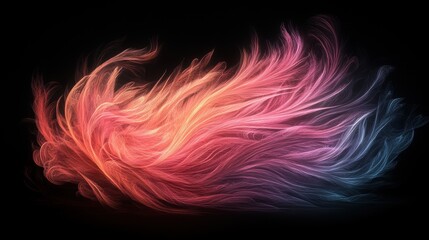 Poster - A vibrant swirl of colorful, flowing strands resembling hair, blending shades of pink, blue, and orange against a dark background.