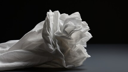 Poster - Crumpled white tissue paper on a grey surface creating a dramatic contrast against a dark background