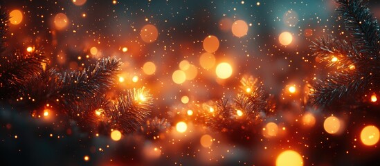 Poster - Warm abstract backdrop featuring glowing Christmas tree lights and festive bokeh effects ideal for holiday-themed designs and decorations.