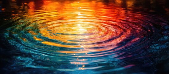 Aufkleber - Vibrant abstract water ripples reflecting colorful hues in a serene landscape setting creating a captivating and tranquil visual experience