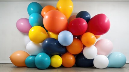 Poster - Colorful collection of uninflated balloons arranged creatively in a bright space perfect for party decorations and festive events